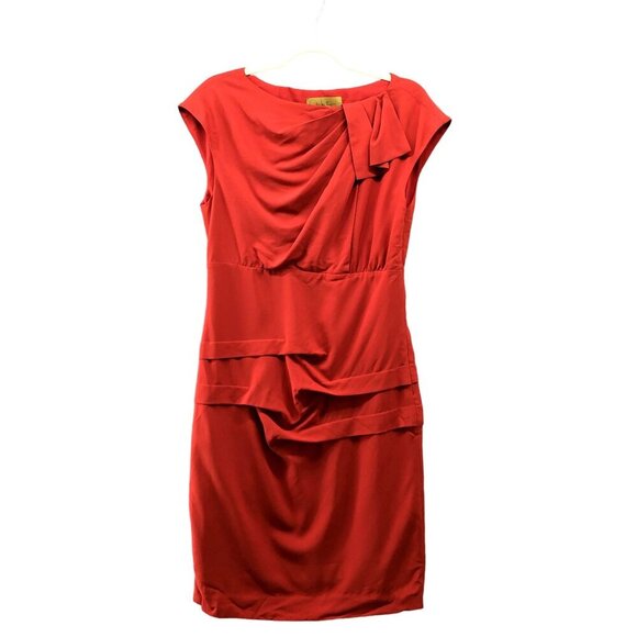 Nicole Miller Sheath Dress Size 10 Red Silk Blend Cap Sleeve Pleated Formal - Picture 1 of 10